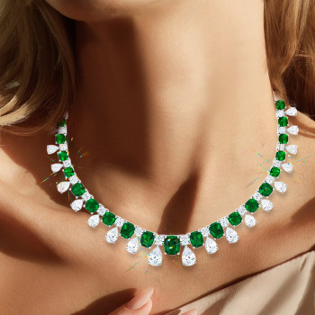 65ctw Cushion Cut Emerald Luxury Statement Necklace