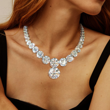 90ctw Huge Round Cut White Sapphire Tennis Necklace