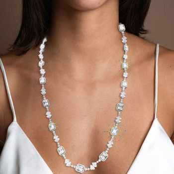 Emerald Cut White Sapphire Halo Necklace
