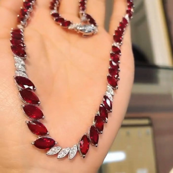 Marquise Cut Ruby Halo Necklace for Women