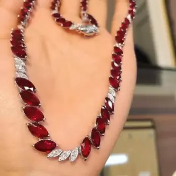 Marquise Cut Ruby Halo Necklace for Women