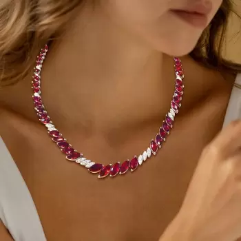 28ctw Marquise Cut Ruby Tennis Necklace