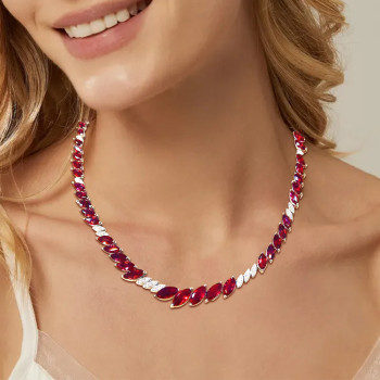 28ctw Marquise Cut Ruby Tennis Necklace