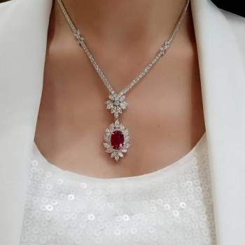 20ctw Oval Cut Ruby Halo Pendant Necklace