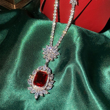 20ctw Oval Cut Ruby Halo Pendant Necklace