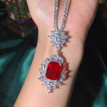 20ctw Oval Cut Ruby Halo Pendant Necklace