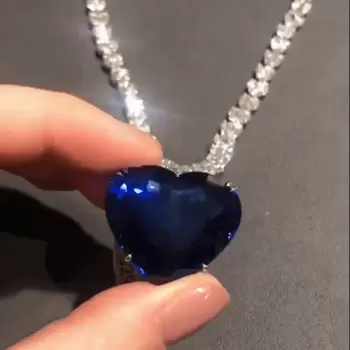 10ct Heart Cut Blue Sapphire Statement Necklace
