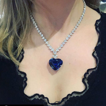 10ct Heart Cut Blue Sapphire Statement Necklace