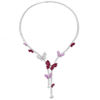 Butterflies White & Pink Sapphire Ruby Delicate Necklace