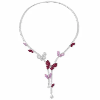Butterflies White & Pink Sapphire Ruby Delicate Necklace