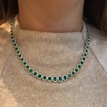 Halo Oval Cut Emerald Elegant Necklace