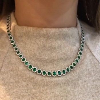 Halo Oval Cut Emerald Elegant Necklace