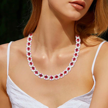 120ctw Halo Oval Cut Ruby Luxury Vintage Statement Necklace