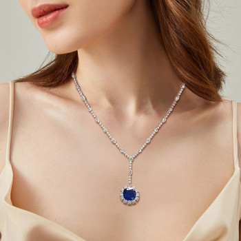 4ct Cushion Cut Blue Sapphire Halo Pendant Necklace