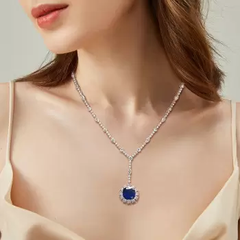 4ct Cushion Cut Blue Sapphire Halo Pendant Necklace