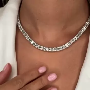 Emerald Cut White Sapphire Glorious Chain Necklace