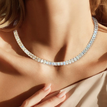 50ctw Emerald Cut White Sapphire Glorious Chain Necklace