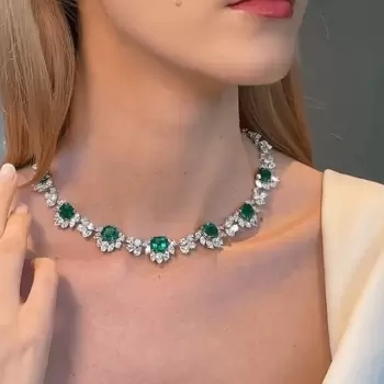 Radiant Cut Green Sapphire Flower Necklace