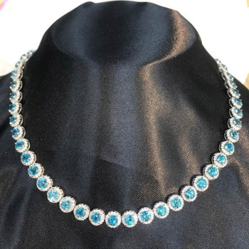 42ctw Round Cut Aquamarine Halo Necklace