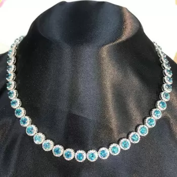 42ctw Round Cut Aquamarine Halo Necklace