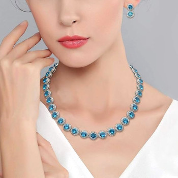 42ctw Round Cut Aquamarine Halo Necklace