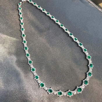 Halo Oval Cut Emerald Art-deco Style Vintage Necklace