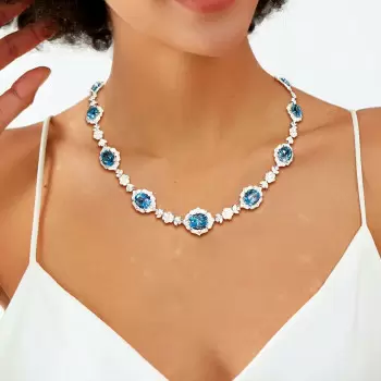 30ctw Oval Cut Aquamarine Flower Design Vintage Necklace