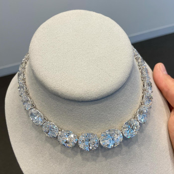 92ctw Oval Cut White Sapphire Riviere Necklace