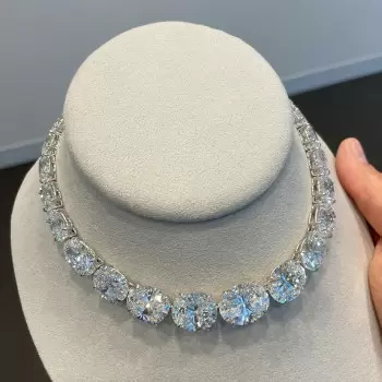 92ctw Oval Cut White Sapphire Riviere Necklace