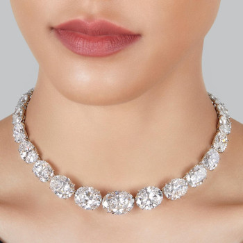 92ctw Oval Cut White Sapphire Riviere Necklace