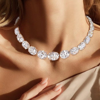 92ctw Oval Cut White Sapphire Riviere Necklace