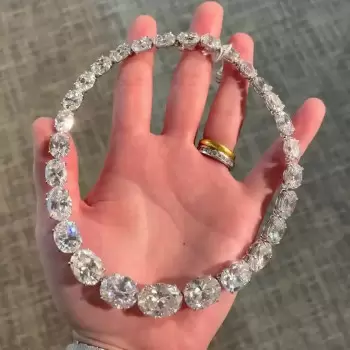 92ctw Oval Cut White Sapphire Riviere Necklace