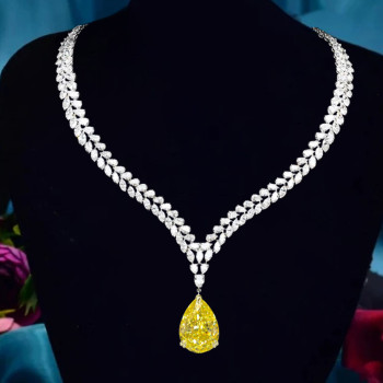 26ctw Pear Cut Yellow Sapphire Statement Necklace