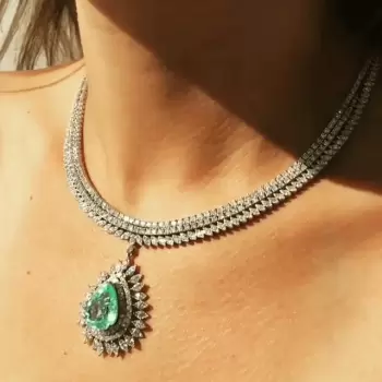29.56ct Pear Cut Peridot Sapphire Three-Row Pendant Necklace