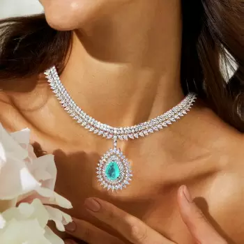 30ctw Pear Cut Paraiba Vintage Pendant Three-Row Statement Necklace