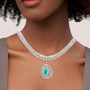 30ctw Pear Cut Paraiba Vintage Pendant Three-Row Statement Necklace