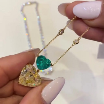 Yellow and Green Sapphire Heart Pendant Necklace