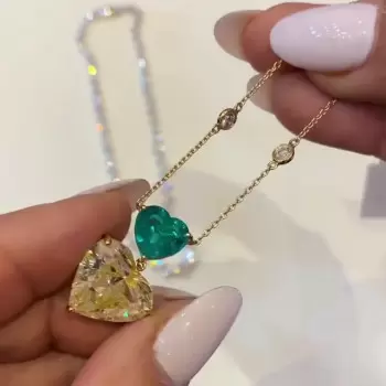 Yellow and Green Sapphire Heart Pendant Necklace