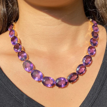 Oval Cut Amethyst Necklace in Gold