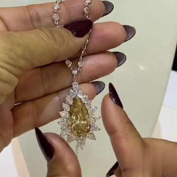 15ct Pear Cut Yellow Sapphire Pendant Necklace