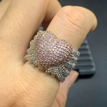 Angel Wing Pink Sapphire Paved Heart Cocktail Ring