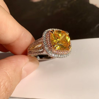 5.6ct Cushion Cut Yellow Sapphire Engagement Ring