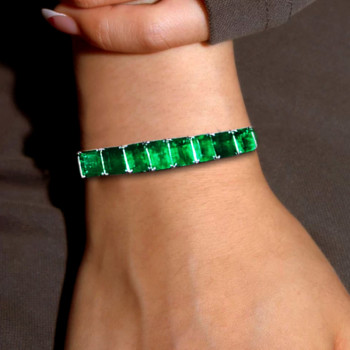 41ctw Emerald Cut Green Sapphire Statement Bracelet