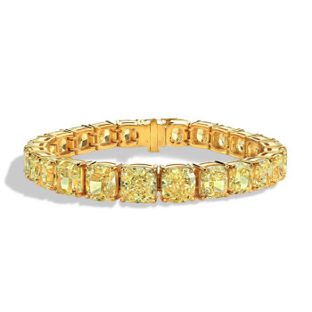74ctw Cushion Cut Yellow Sapphire Bracelet in Gold