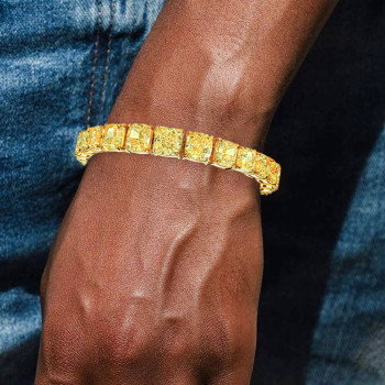74ctw Cushion Cut Yellow Sapphire Bracelet in Gold
