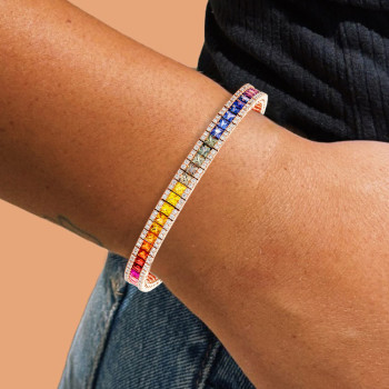 12.6ctw Princess Cut Rainbow Sapphire Tennis Bracelet