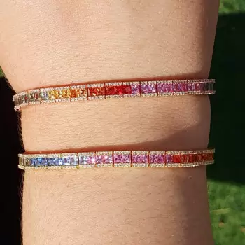 12.6ctw Princess Cut Rainbow Sapphire Tennis Bracelet