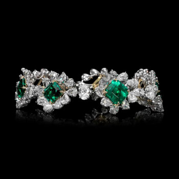 32ctw Princess cut Emerald Two Tone Flower Bracelet