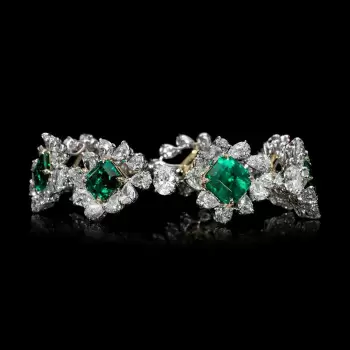 32ctw Princess cut Emerald Two Tone Flower Bracelet
