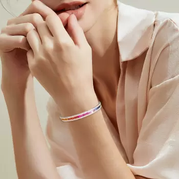 14ctw Princess Cut Rainbow Sapphire Tennis Bangle Bracelet